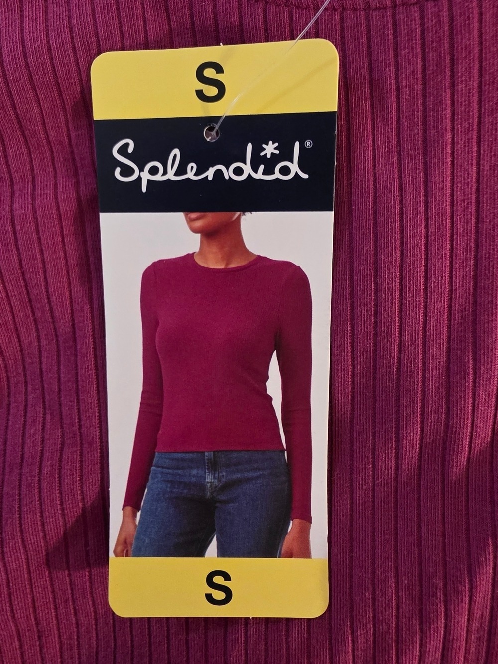 Splendid Women's Long Sleeve Ribbed Crew - Raspberry Pink - Picture 3 of 7